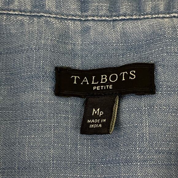 Talbots Petites Women's Mp Long Sleeve Shirt Chambray Tencel Denim Look Popover - Picture 6 of 11